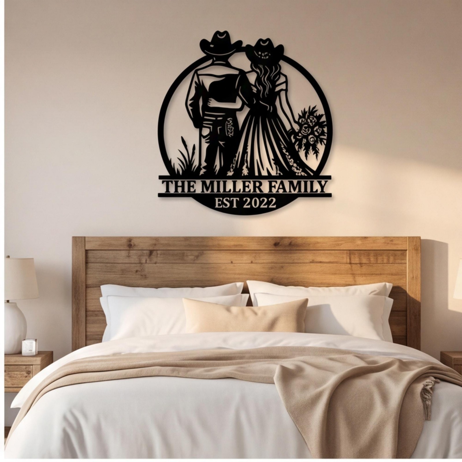 Personalized Cowboy Family Name Sign Western Metal Art Custom Ranch Entryway