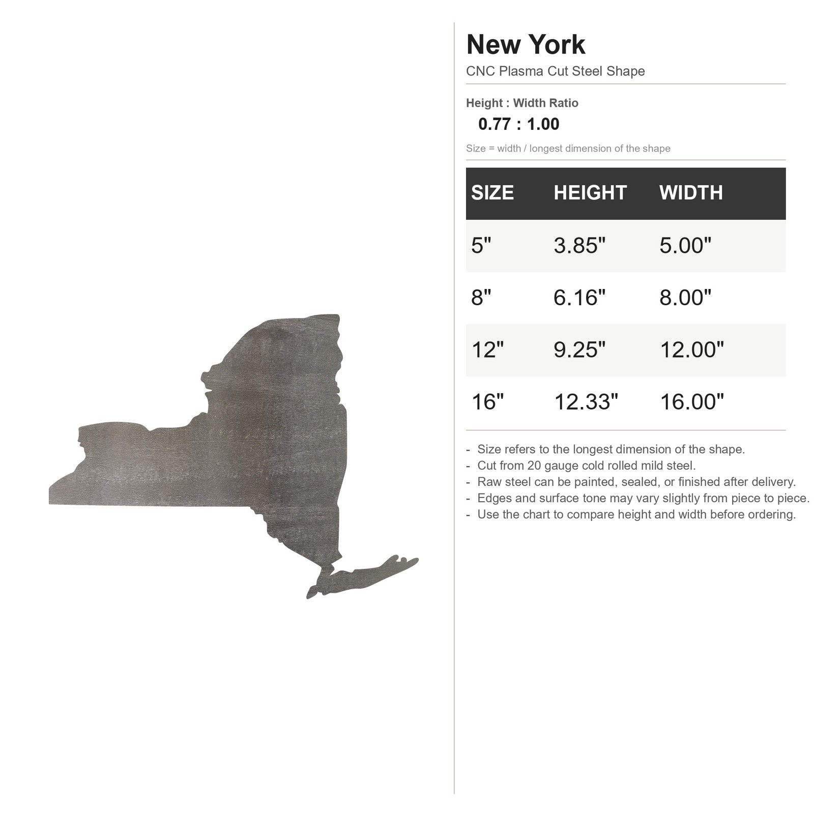 New York Steel Cutout Shape, Raw Metal Wall Art and Craft Supply