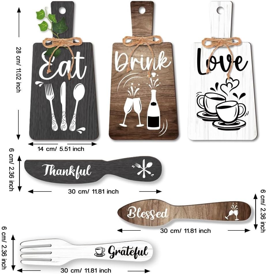 6pcs Kitchen Wall Decor Start Drink Sign Set Wood Pendant Accessories Mini Wo…
