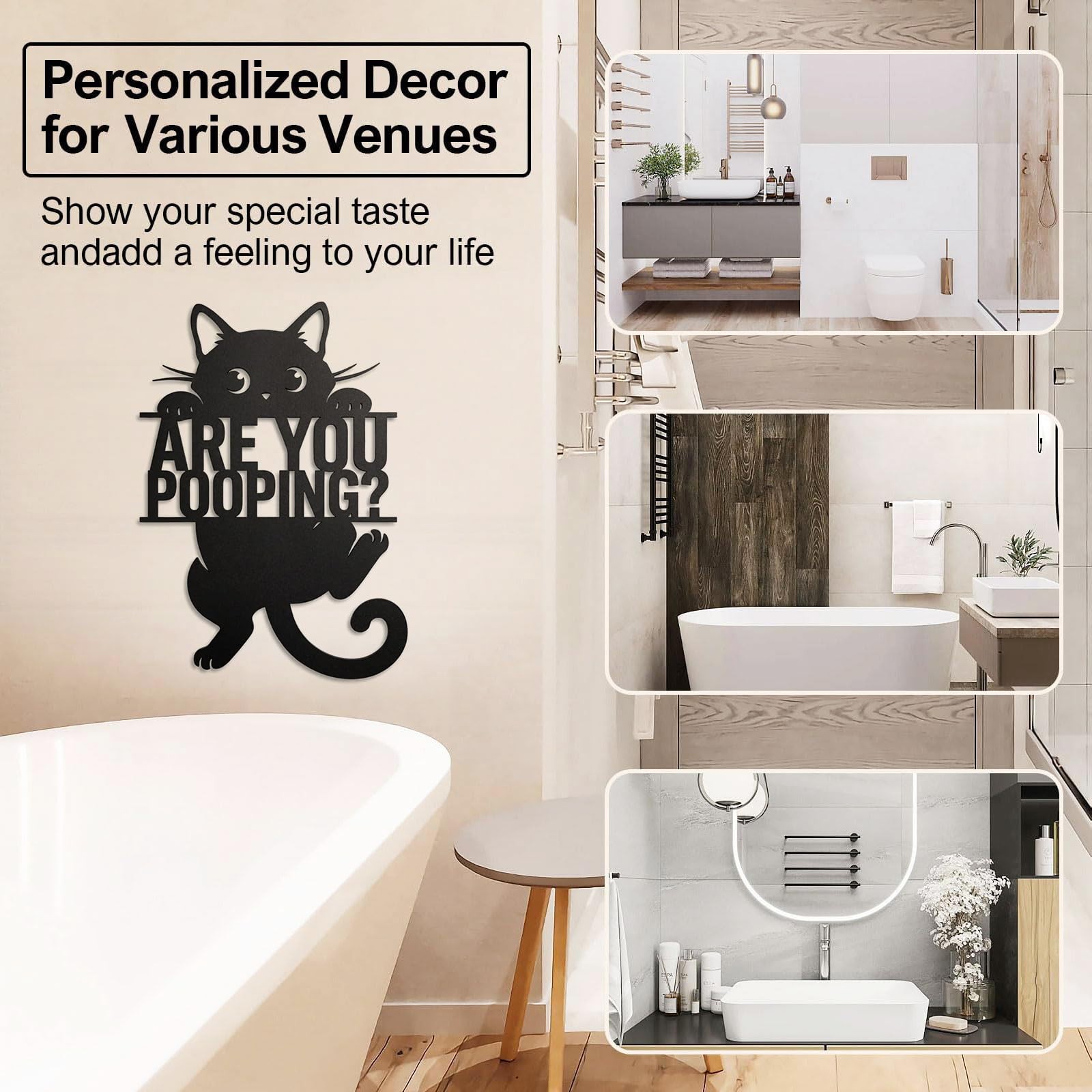Black Cat “Are You Pooping” Bathroom Signs Wall Art,15×11 Inch Funny Metal Ca…