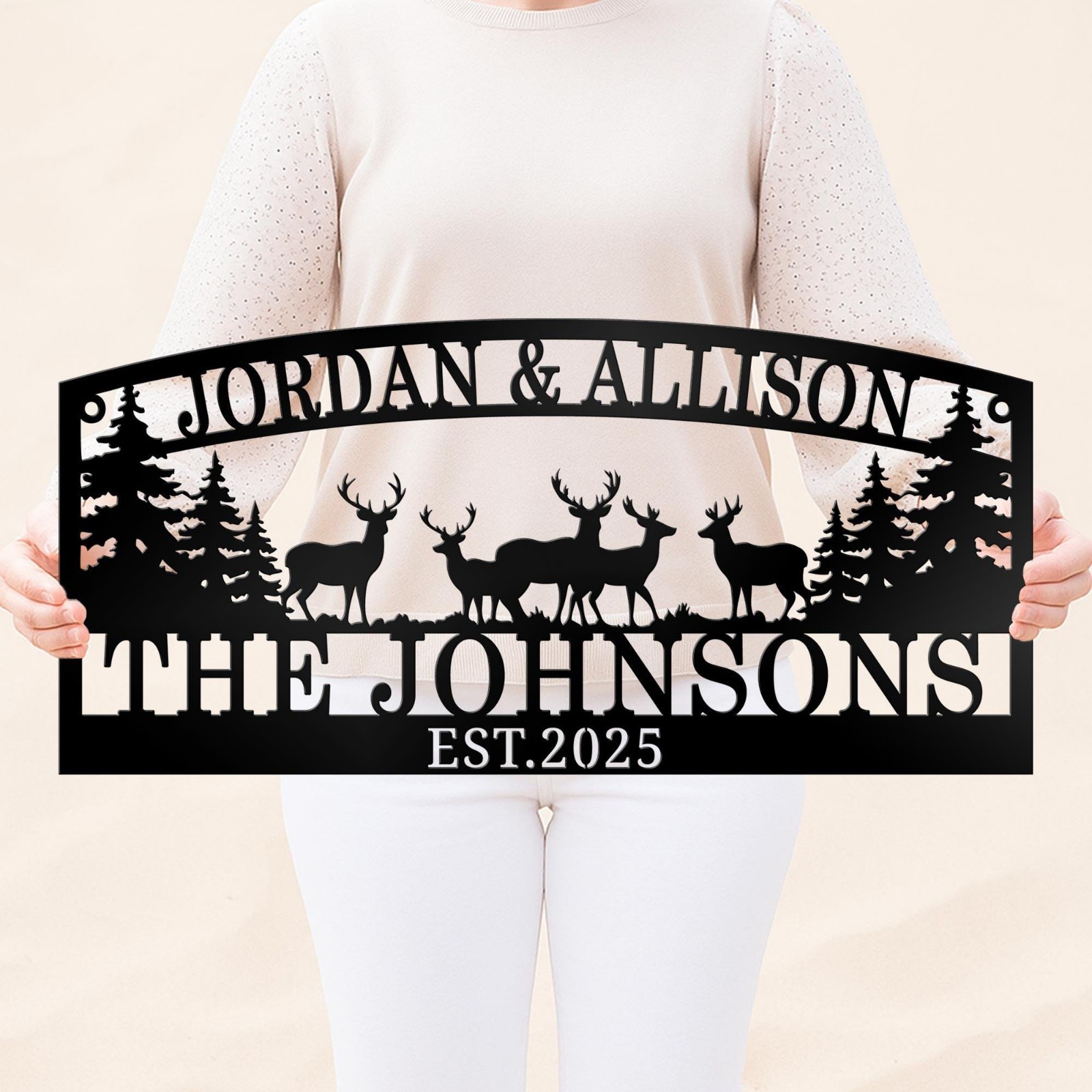 Custom Rustic Deer Metal Sign, Personalized Family Name Wall Art