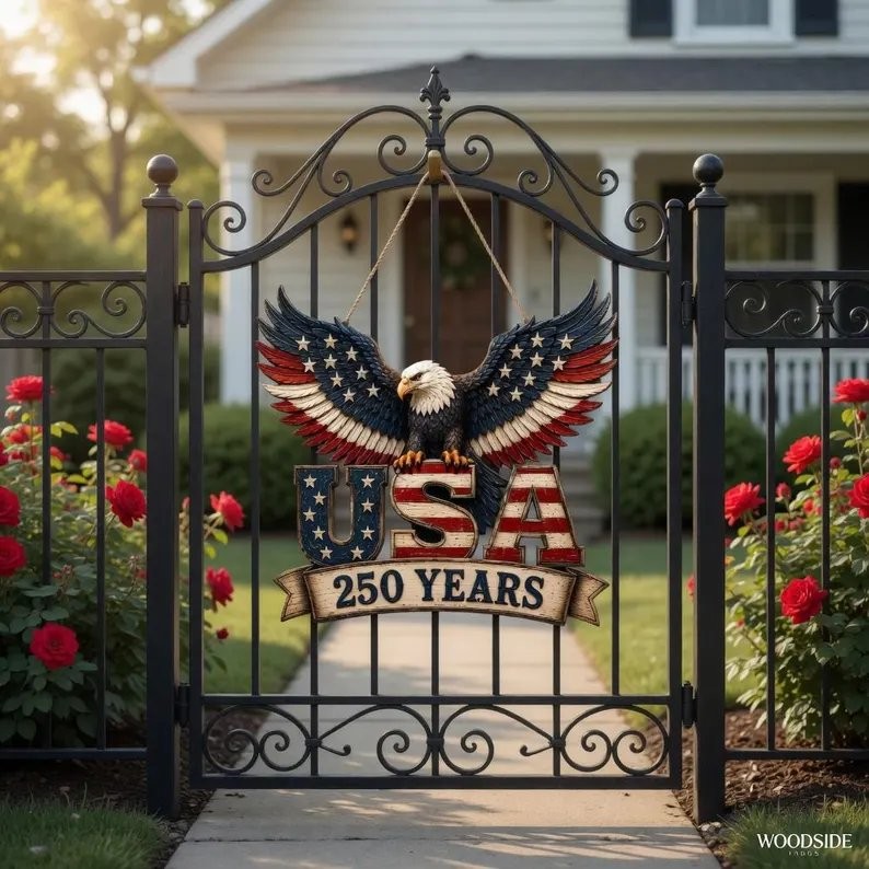America 250th Anniversary Eagle Decor, Patriotic Wooden Door Hanger