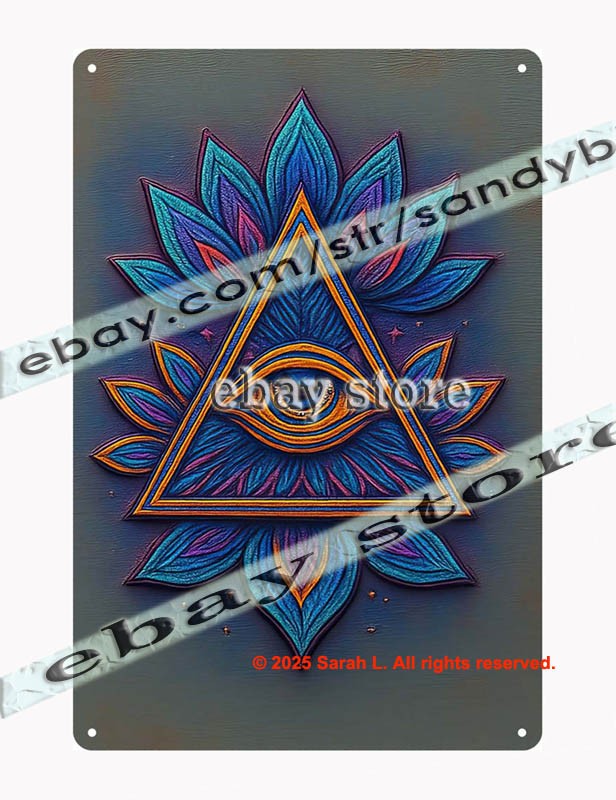 Sacred Eye Triangle Tin Sign 3D relief look Mystical Wall Art