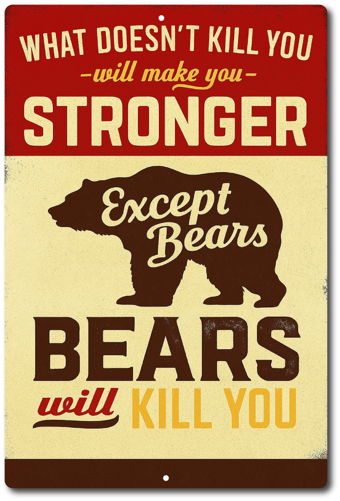 Funny Bear Warning Tin Sign Rustic Metal Wall Decor for Cabin, Camp, Man Cave