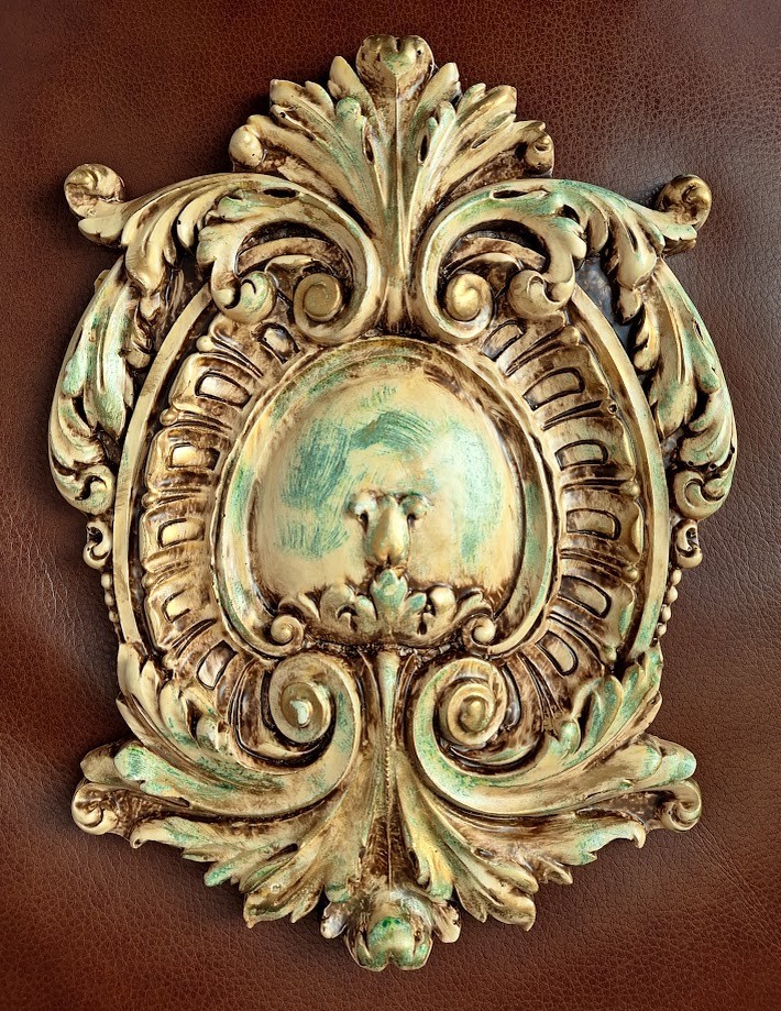 Opulent Wall Plaque Shield Cartouche Design Gilded Plaster Decorative Art