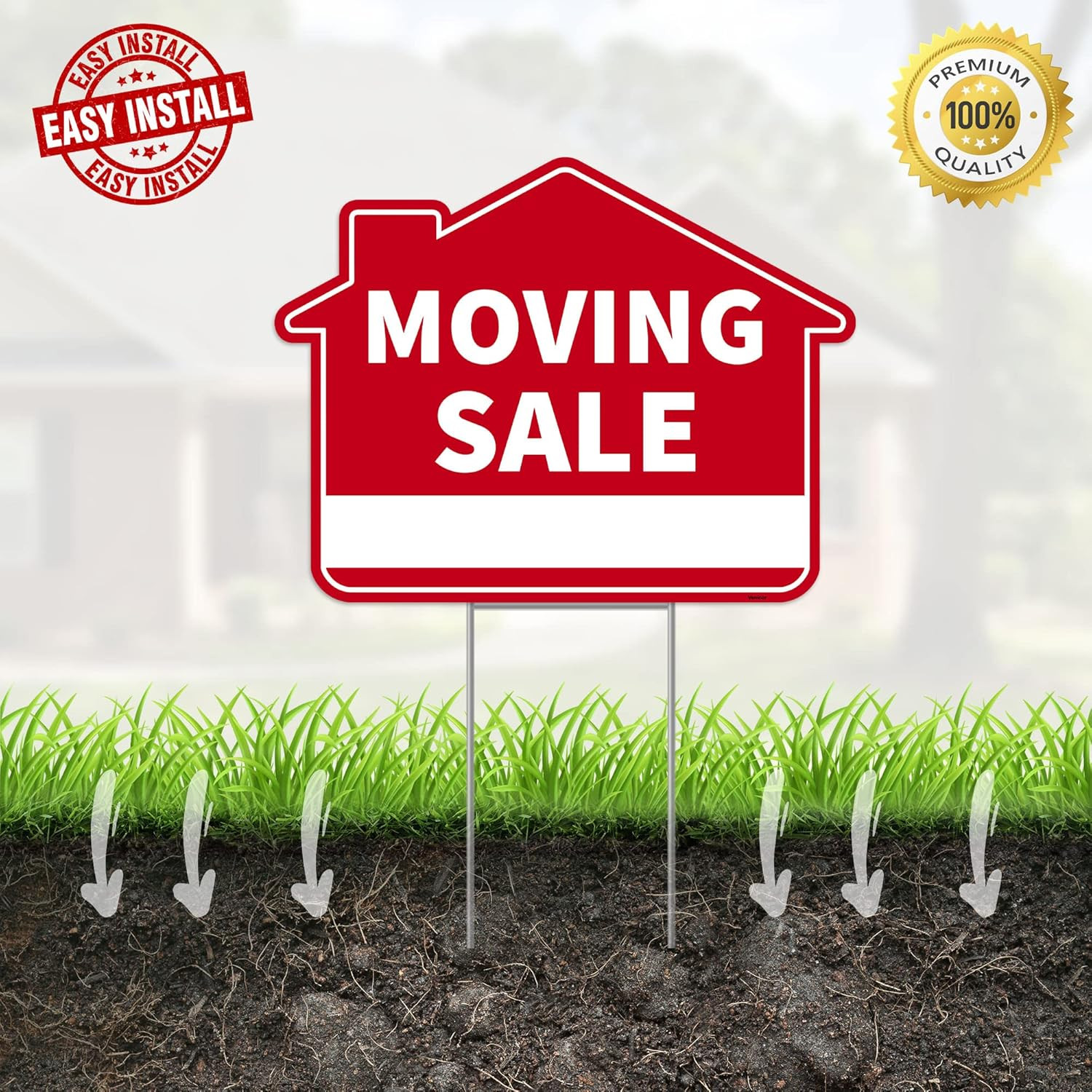 3PC Moving Sale Yard Sign with Stake, 17 Inches by 13 Inches – Double Sided Sign