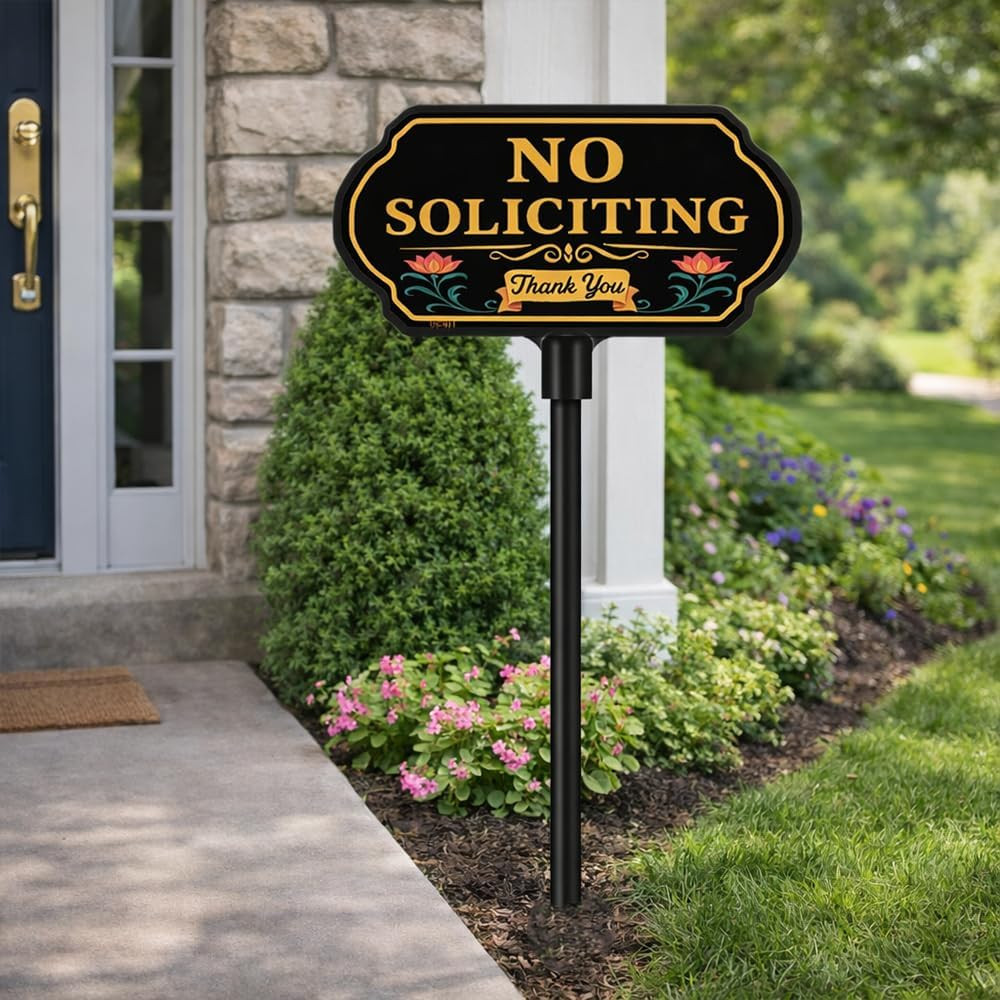 No Soliciting Sign for House, 10 X 5 Inch, Yard Sign with Stake | Aluminum & Pla