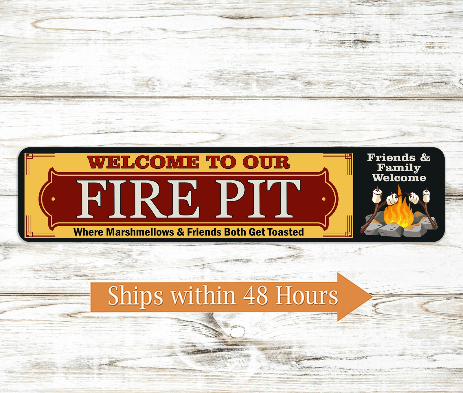 Welcome Fire Pit Decor Metal Sign Backyard BBQ Family Gift 4×18 104182001014