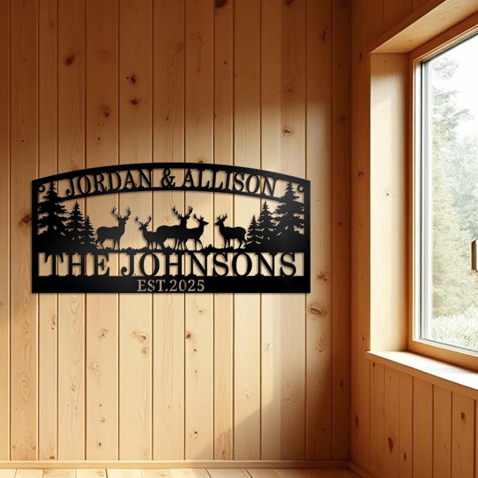Custom Rustic Deer Metal Sign, Personalized Family Name Wall Art