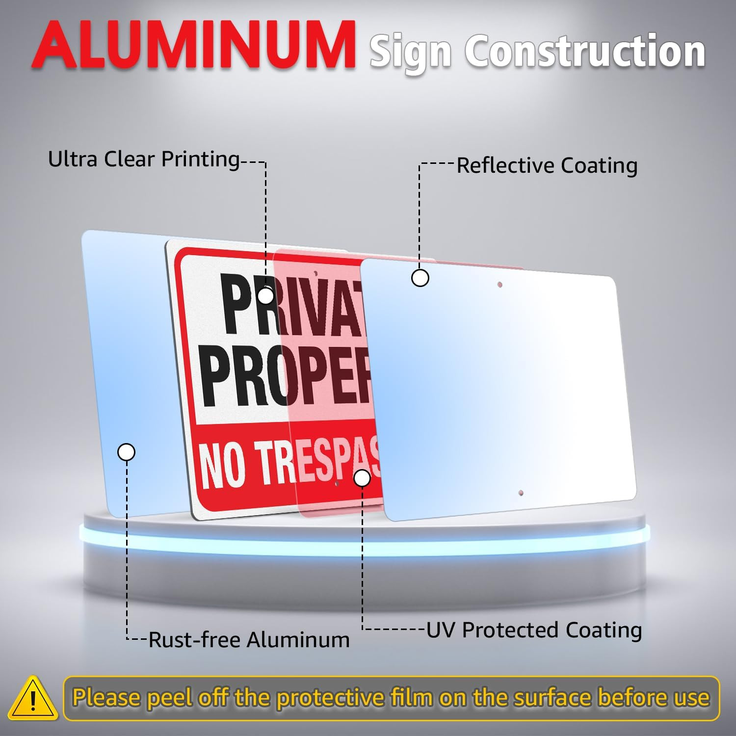 Large No Trespassing Sign with 54″ Metal Stake, Reflective Heavy Aluminum