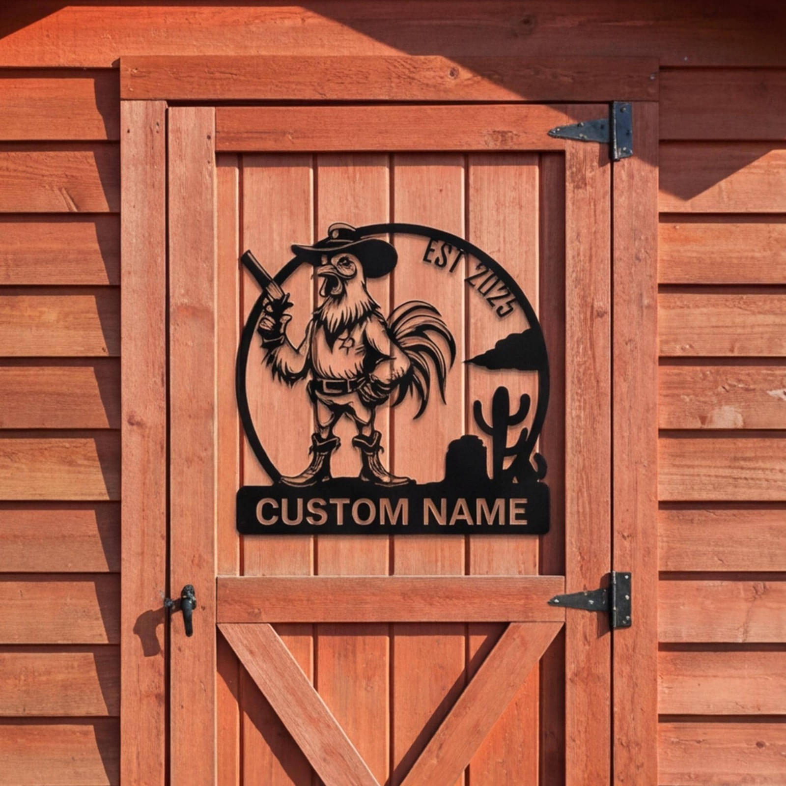 Personalized Farm Entrance Sign, Cowboy Rooster Metal Art, Dated Ranch Plaque