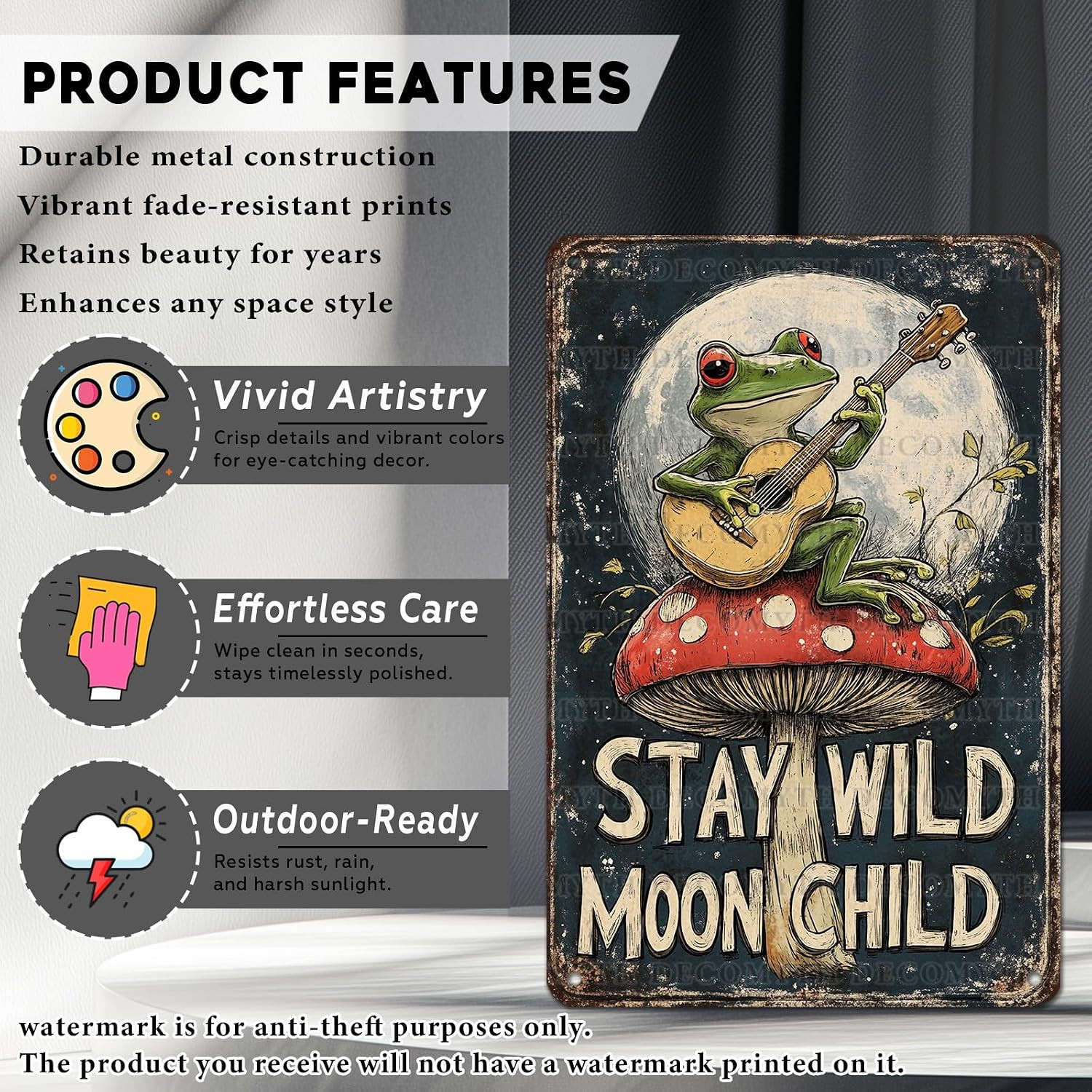 Metal Tin Sign Vintage Decor Stay Wild Moon Child Tin Sign Mushroom Frog Art Pla