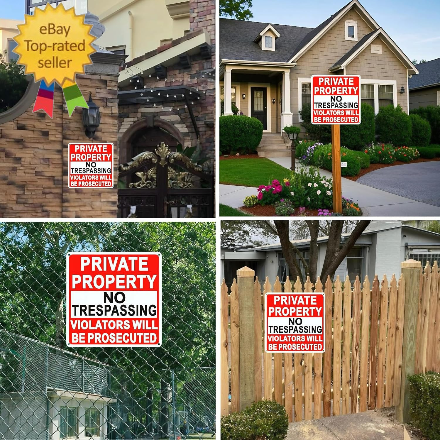 4 Pack Large No Trespassing Signs Private Property 9.5 Inch X 9.5 Inch Private P