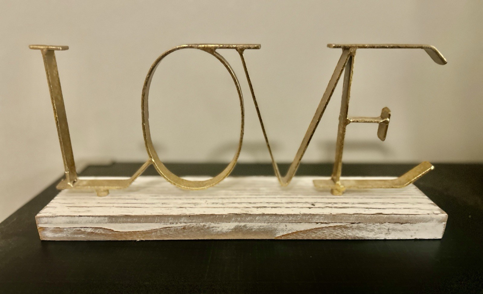 LOVE Gold-Metal Letters Decorative Sign White Wood Base, Sign Decor