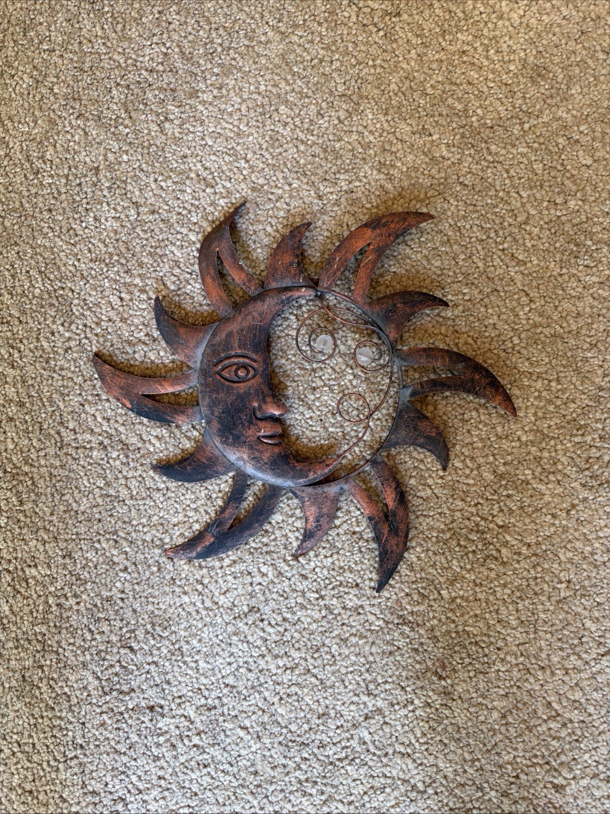 Metal Half Moon Sunface Outdoor Wall Art, Bronze 12”