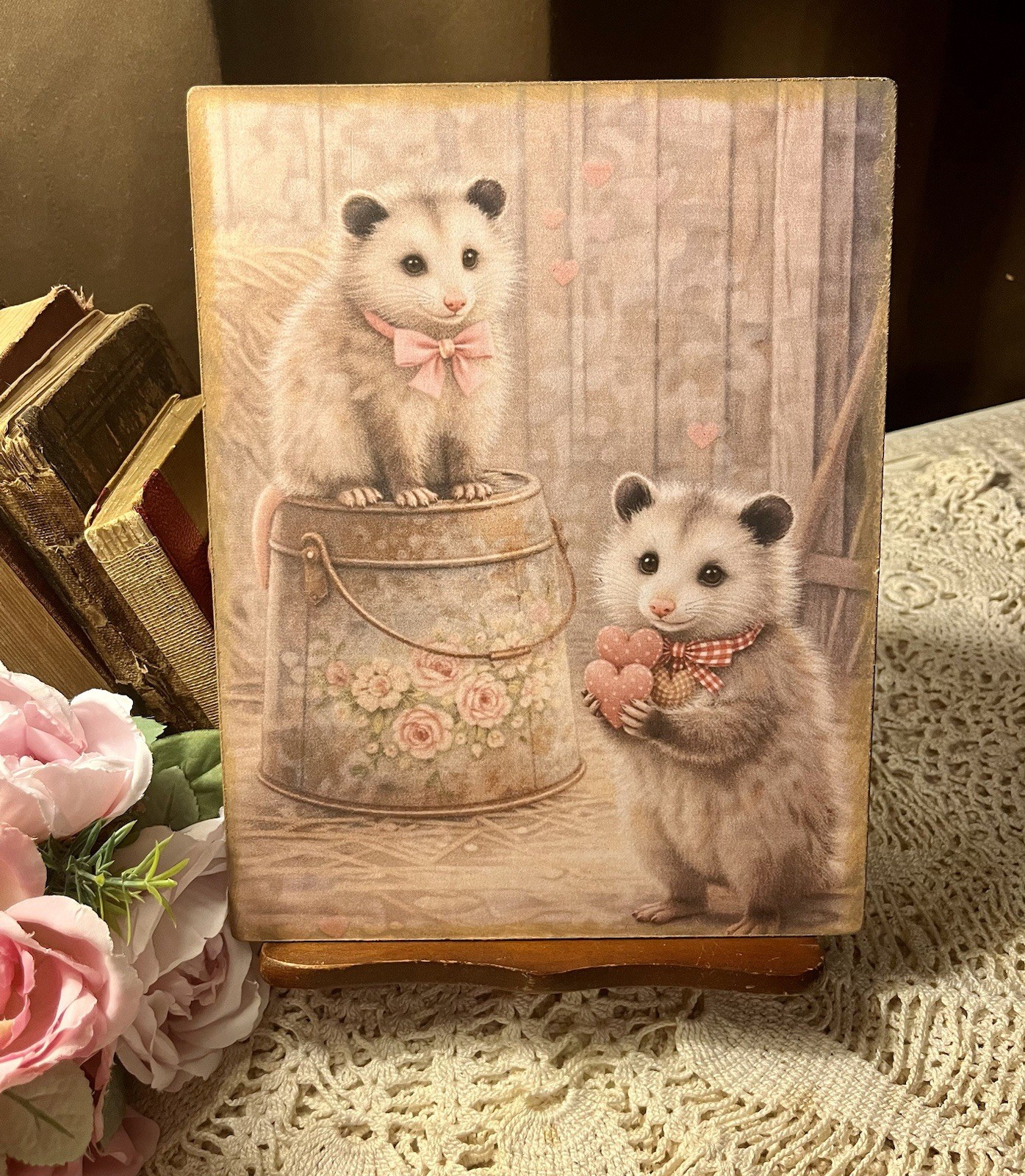 Valentine Animals: Sweet Possums, Handcrafted Plaque
