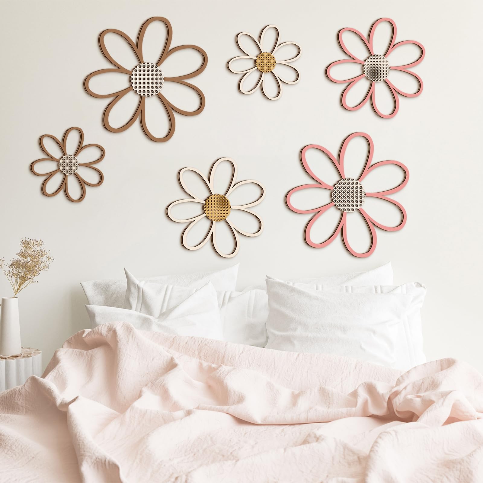 6 Pcs Daisy Wall Decor Wooden Daisy Wall Sculptures Art Flowers Signs Hanging…