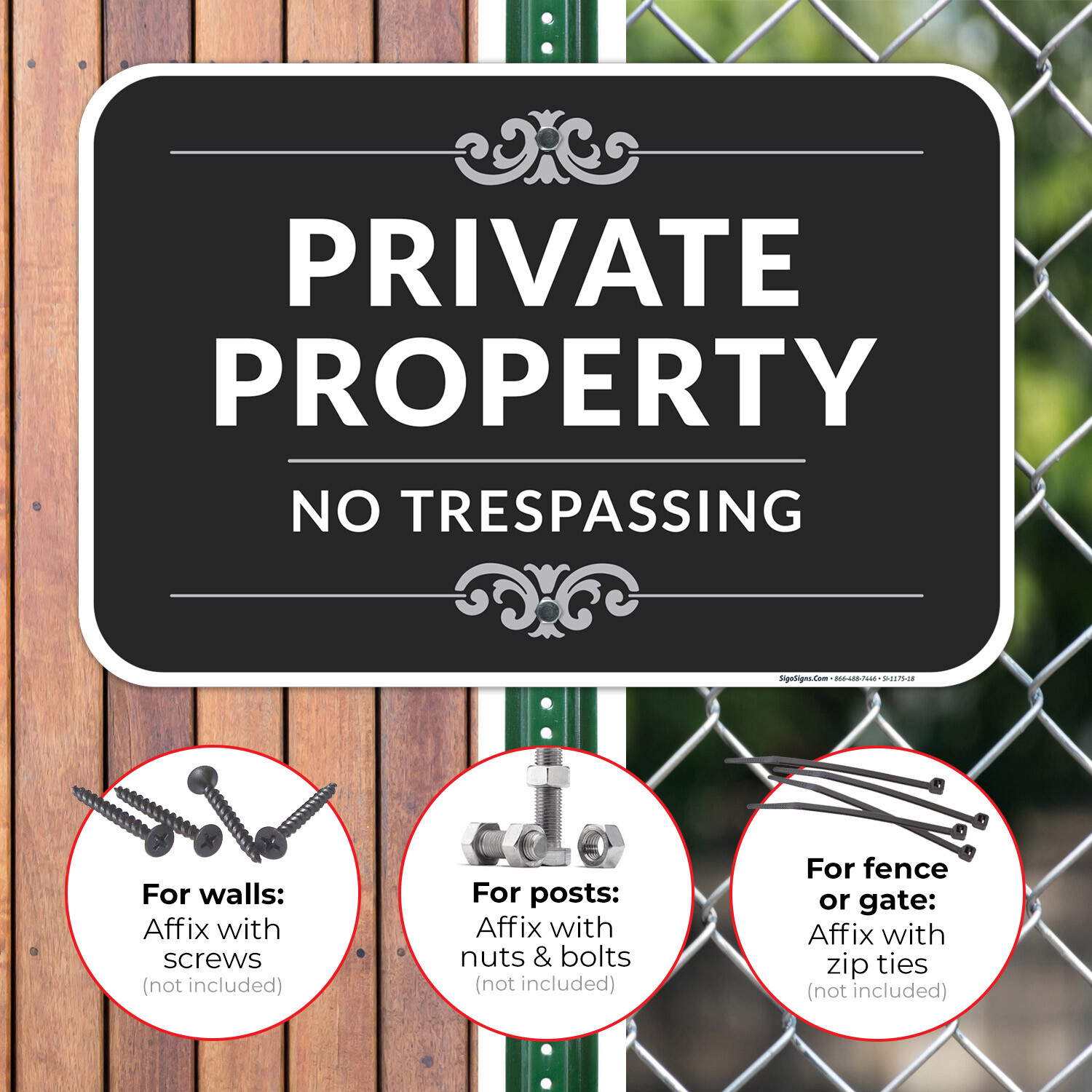 Private Property No Trespassing Sign, Decorative Style,