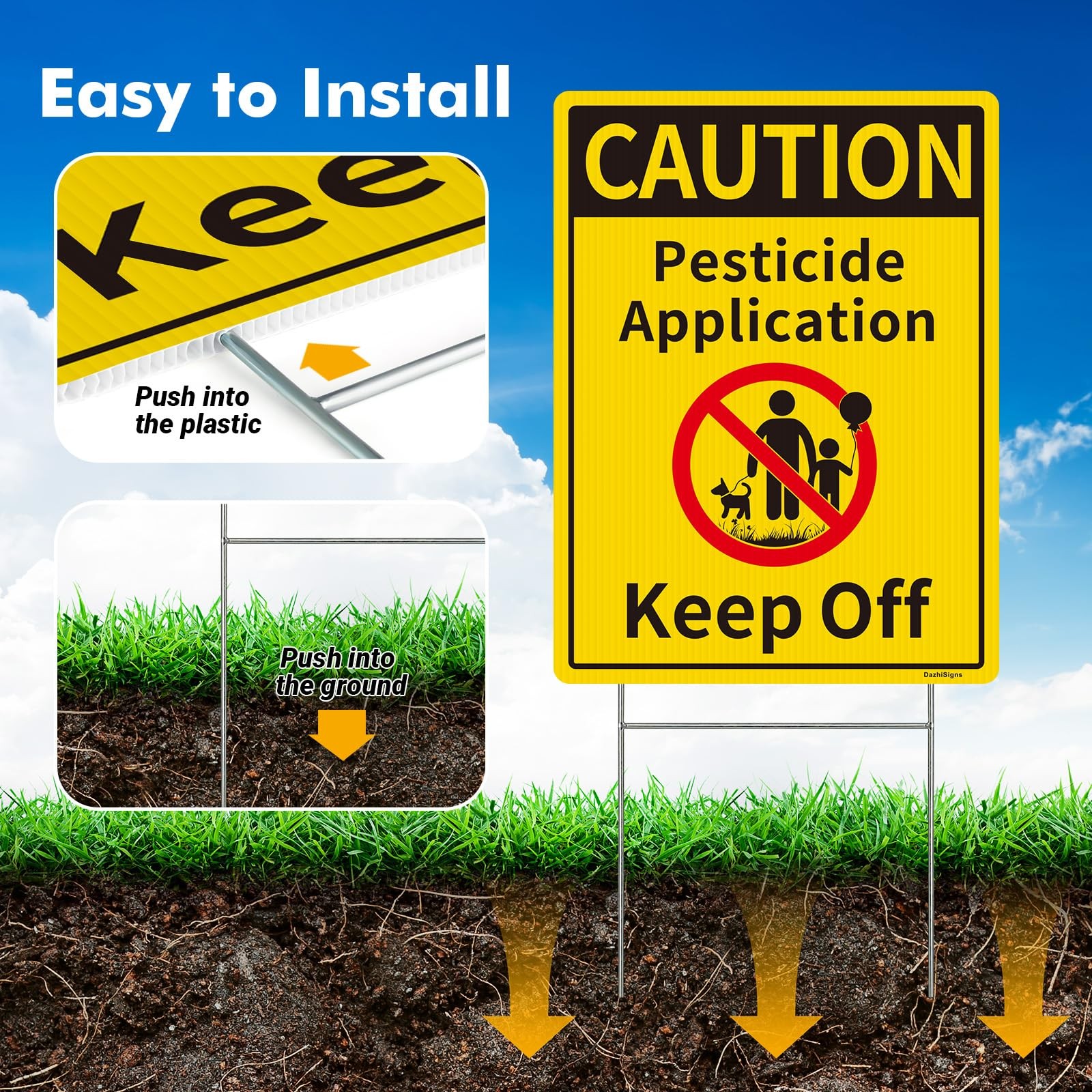 Caution Pesticide Application Keep Off Sign for Yard with Stake Kit, 2Pack12….