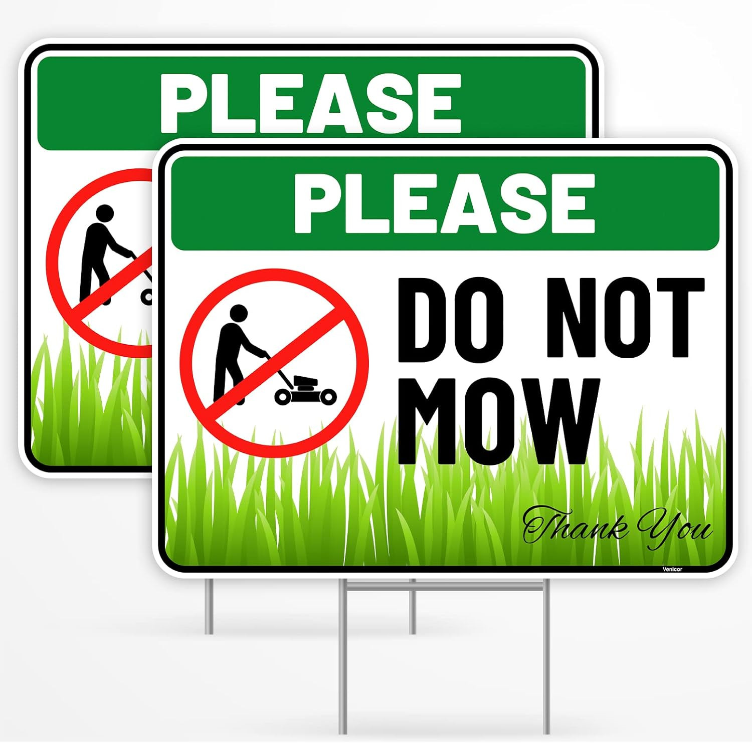 2PC Do Not Mow Sign with Stake, 12 Inches by 9 Inches – Corrugated Plastic – No