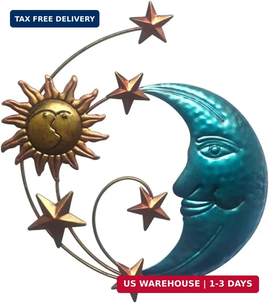 KHIOPNT 12.6in Sun Moon Wall Decor – Outdoor Metal Wall Art, Indoor Hanging, Gar