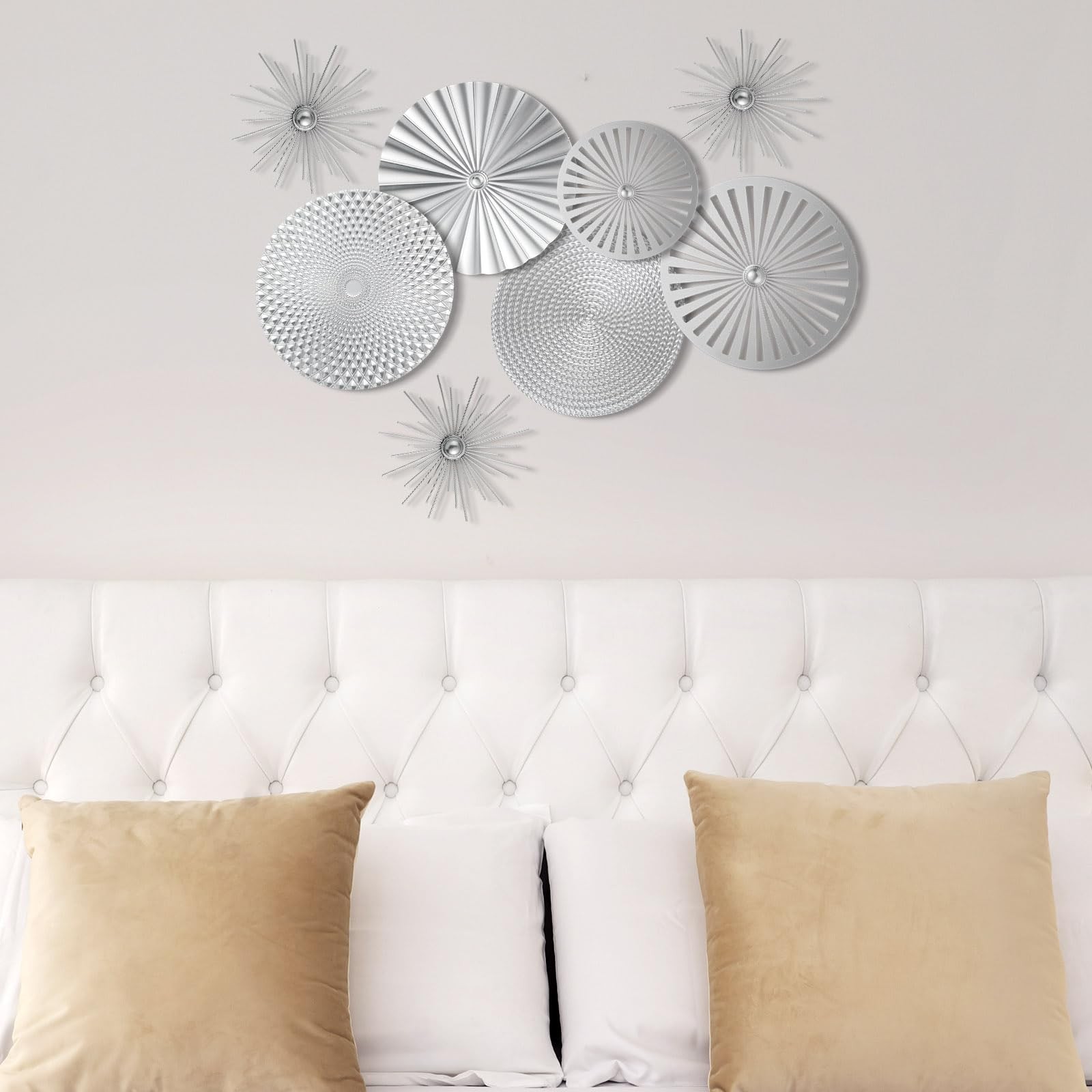 8 Pcs Gold Wall Decor Modern Metal Decor Metal Starbursts Radial Plate Art Ha…