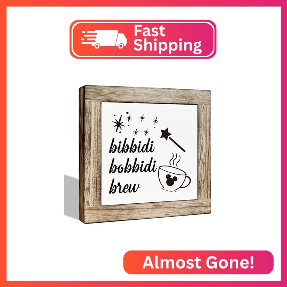 Farmhouse Coffee Wood Box Sign Plaque, Bibbidi Bobbidi Brew Sign, Freestanding C