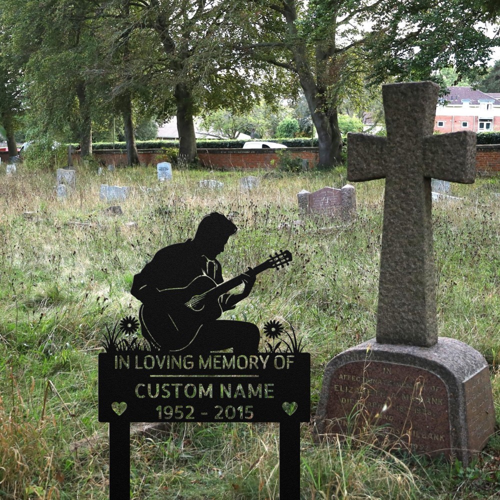 Custom Musician Memorial Metal Sign Guitar Player Tribute Yard Grave Marker