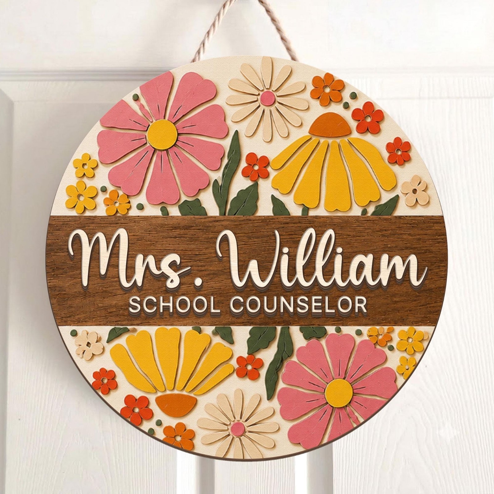 Personalized Floral Teacher Door Hanger Custom Classroom Sign Gift