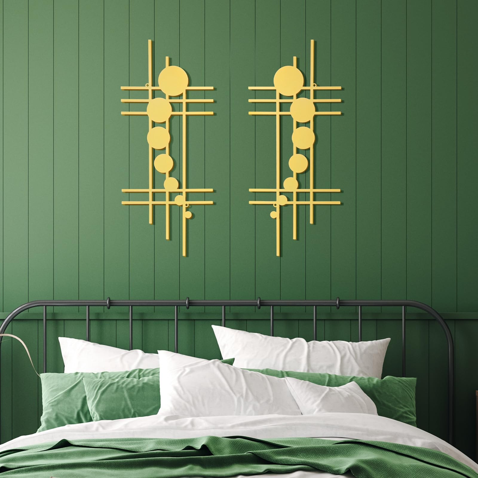 Metal Wall Art Abstract Minimalist Sculpture Geometric Decor Black 15.75 In 2PC