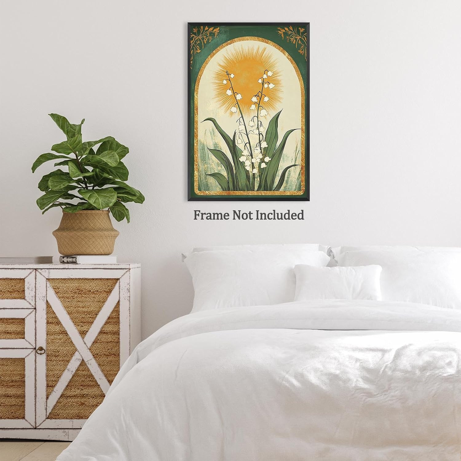 Vintage Lily of the Valley Emerald Green Sun Poster Mystical Folk Art Taurus Sig