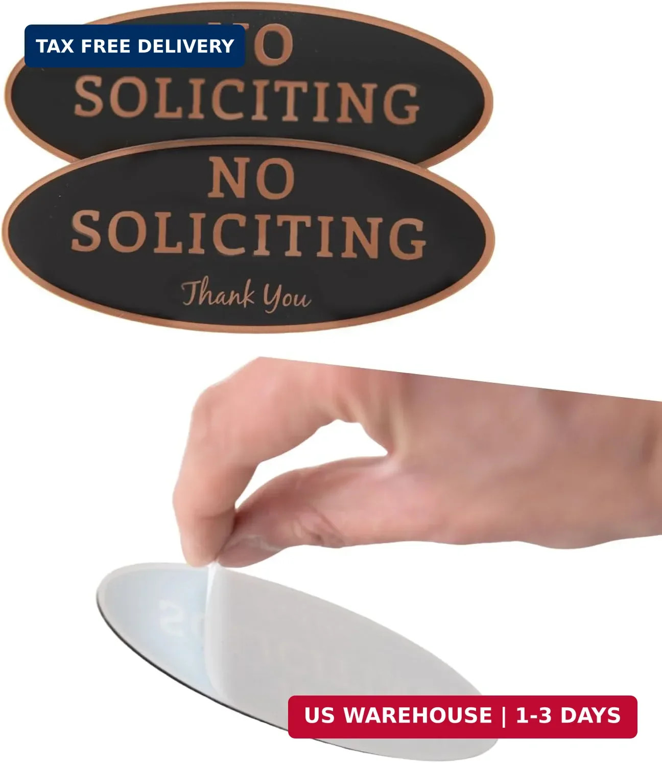 2 Pack No Soliciting Sign for House, Strong Self-Adhesive Acrylic No Soliciting