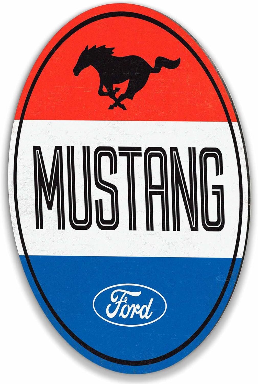 Ford Mustang Red, White and Blue Round Metal Sign – Vintage Car Tin Metal Signs