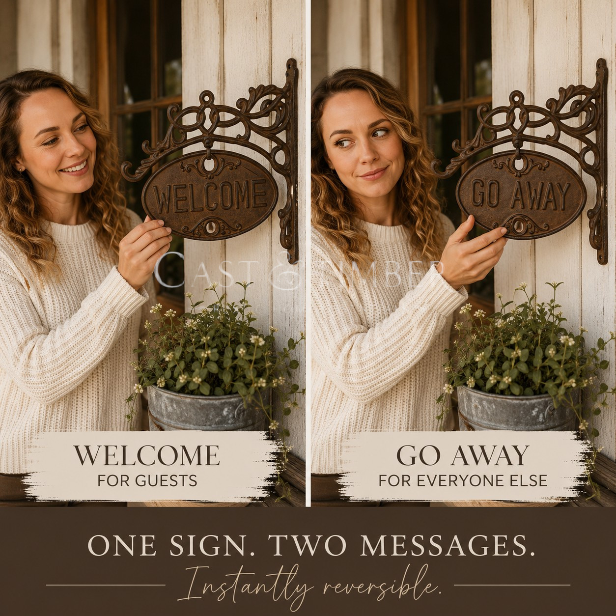Welcome Go Away Cast Iron Sign Double Sided Rotating Porch Decor 11.5″ in