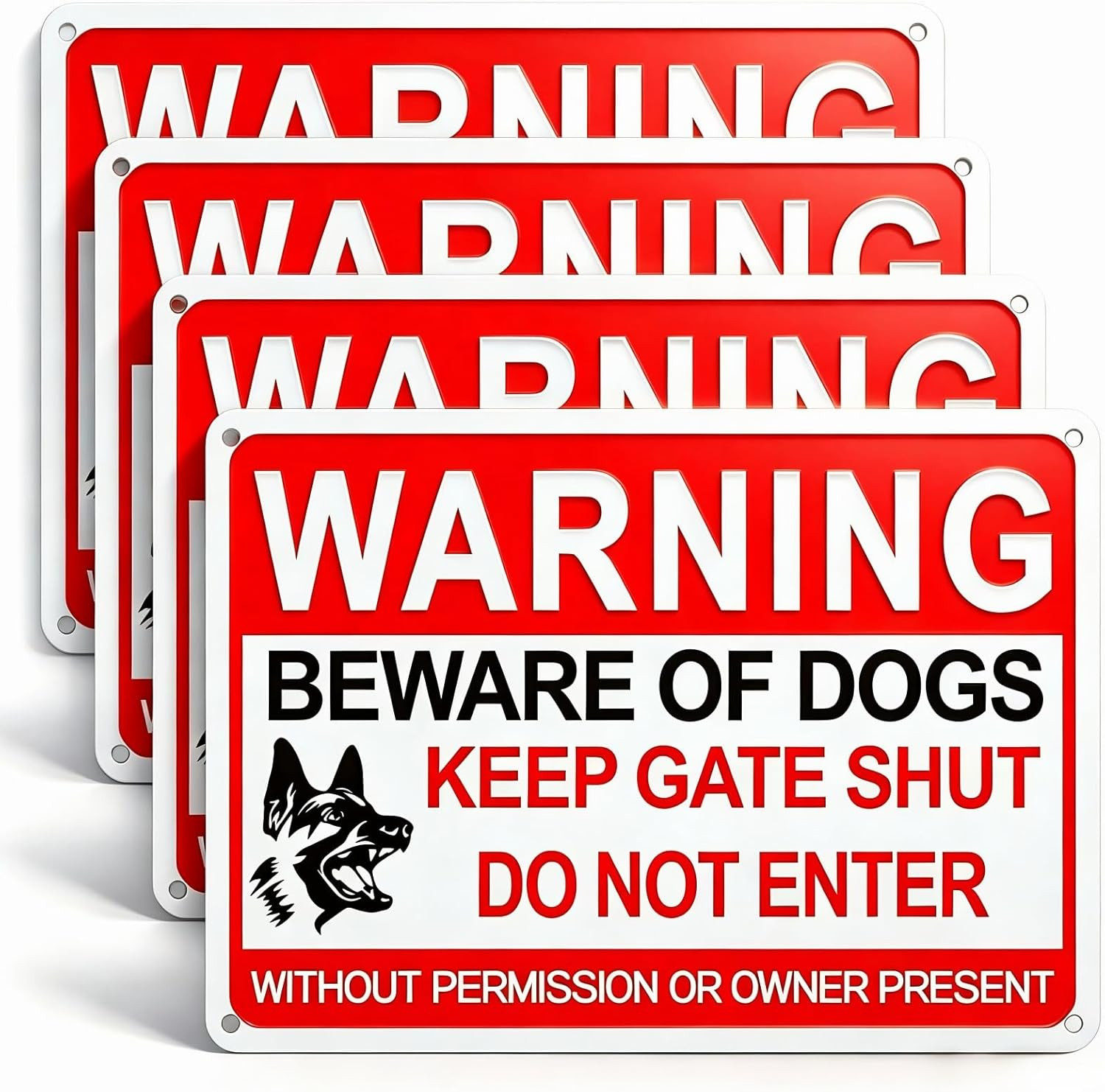 4 Pack Beware of Dog Sign,12X8 Inches, with Reflective Material, Anti-Rust Alumi