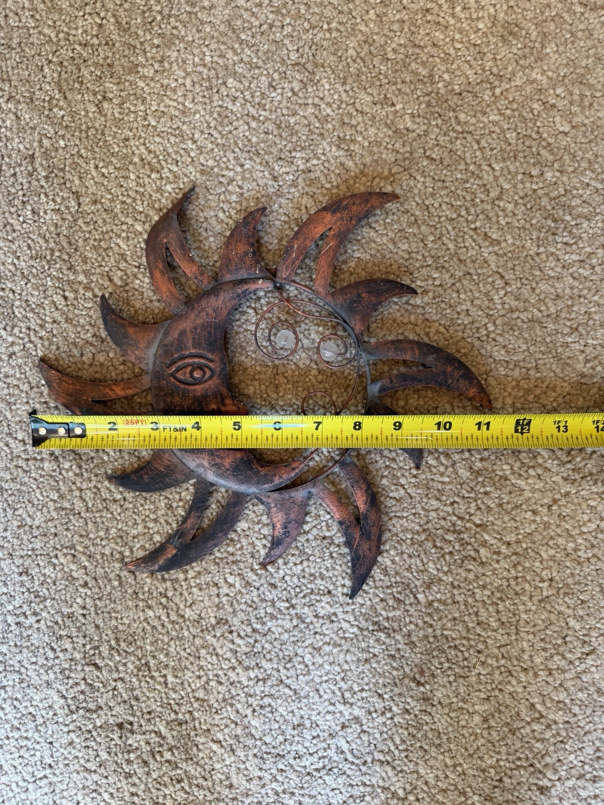 Metal Half Moon Sunface Outdoor Wall Art, Bronze 12”