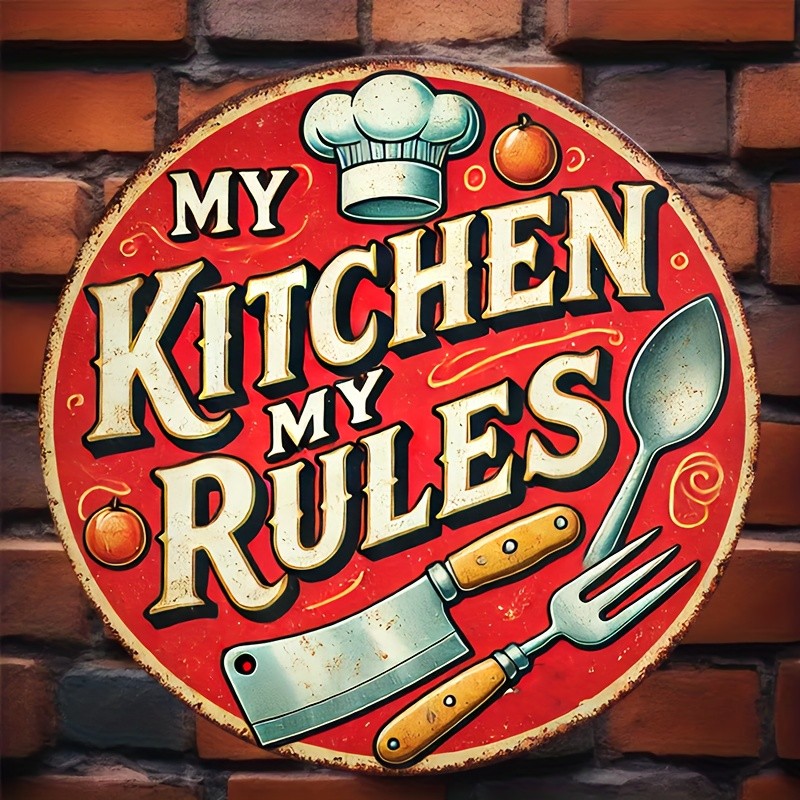 1pc My Kitchen My Rules Iron Sign, 8×8 Inch Round Tin Metal Signs Decorative Pla