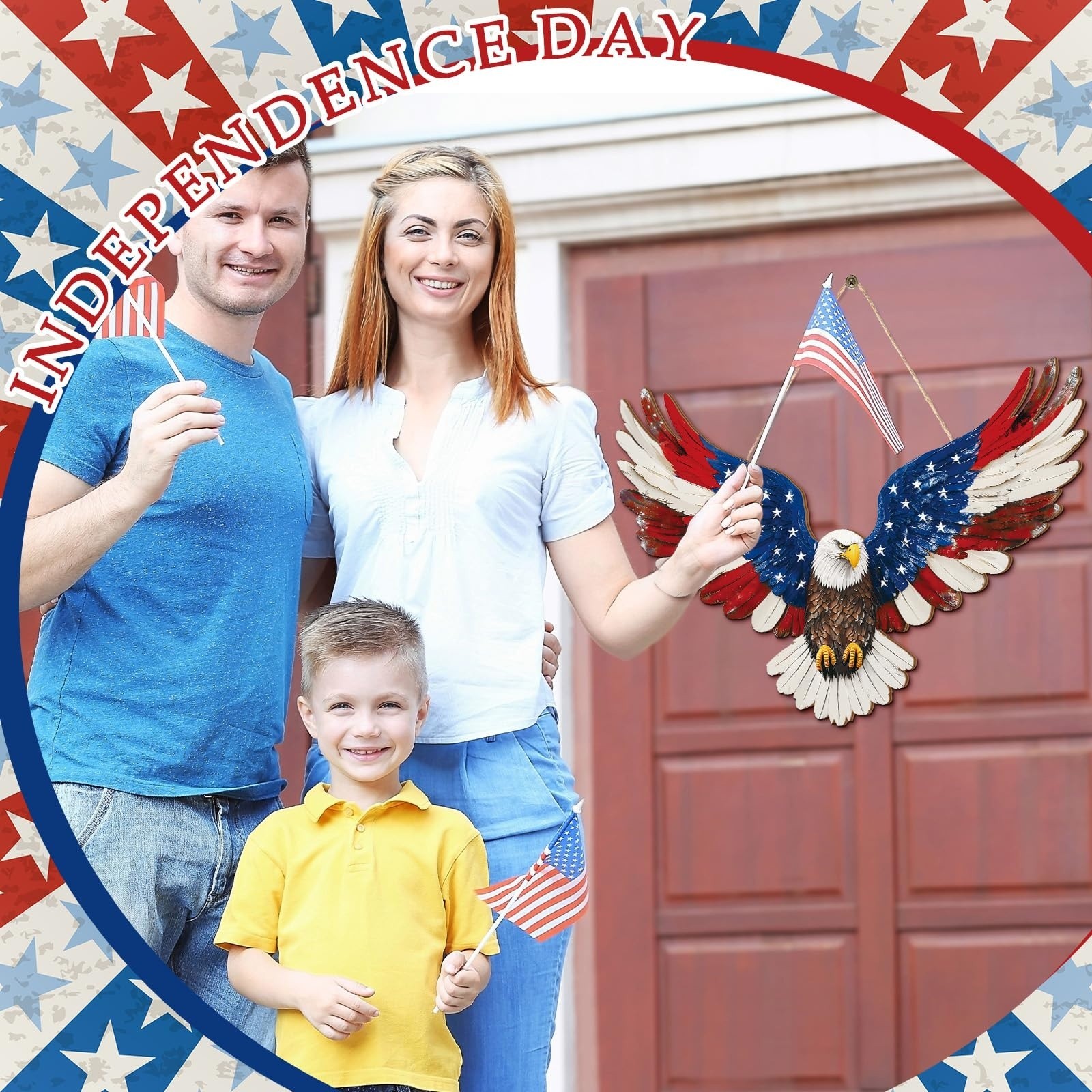 12in. Patriotic Eagle Wreath Door Sign Wooden 4th of July Memorial Day Decor New