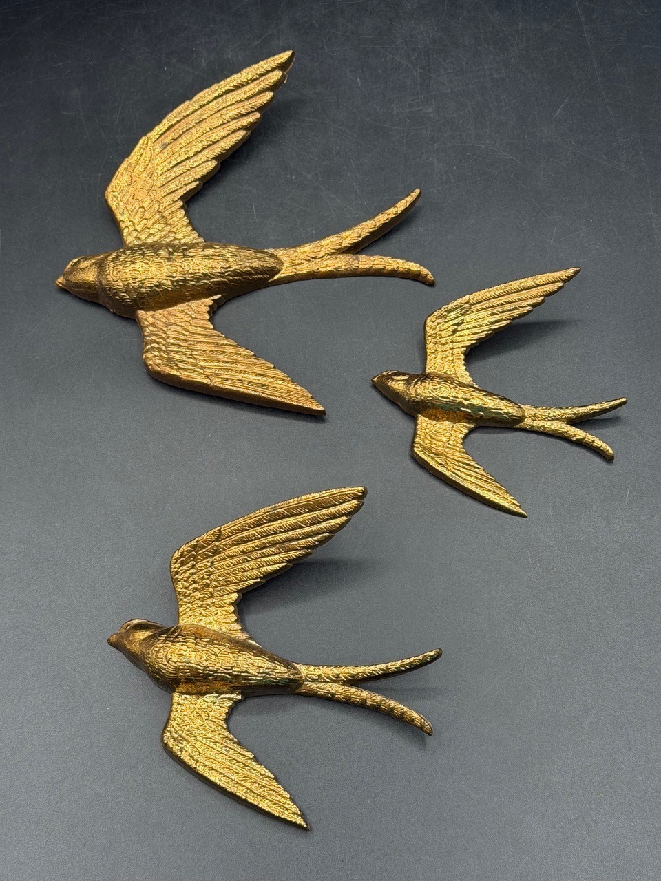 Mid Century Modern Burwood Gold Swallow Bird Wall Plaques Vintage Decor 5 Piece