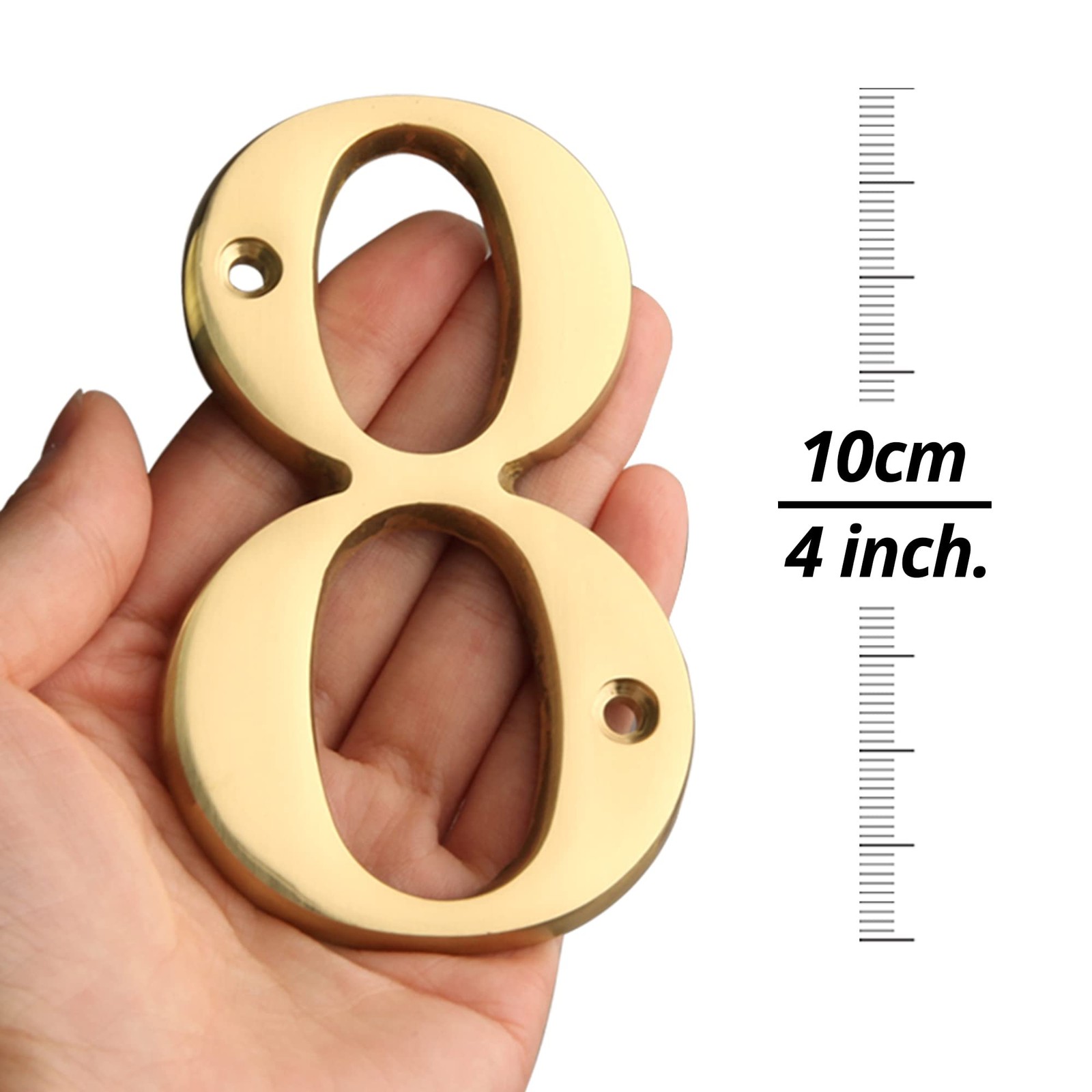 House Number Sign 4 inch (10 cm) Polished Brass Finish Stylish Curvy Modern D…