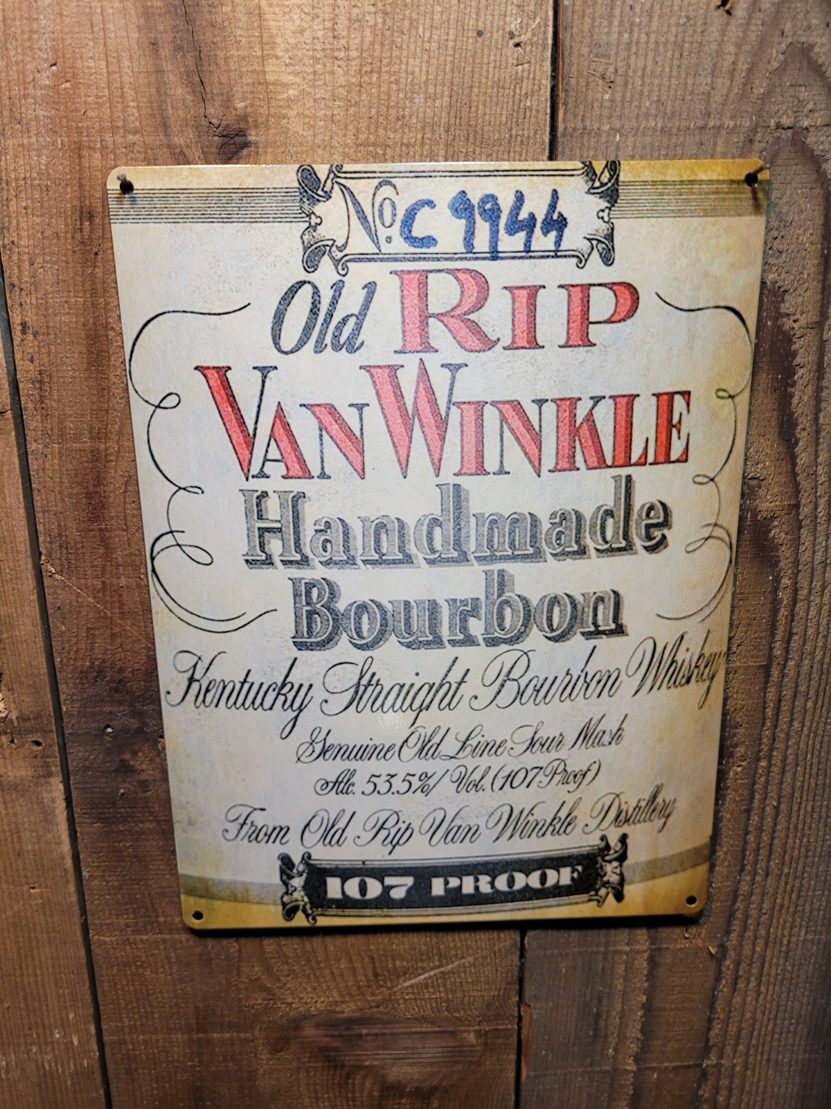 Rip Van Winkle handmade bourbon whiskey label reproduction steel sign bar decor