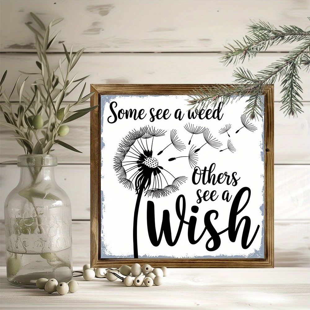Black Silhouette Dandelion Wish Script Wooden Sign Entryway Home Tabletop Plaque