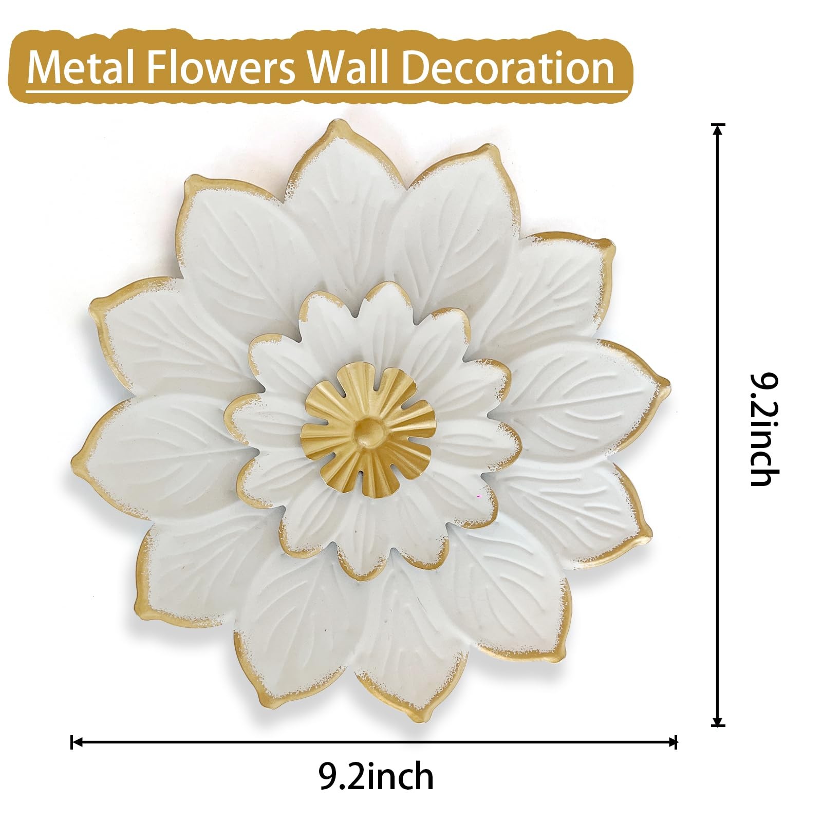 9.2“ White and Gold Metal Flower Wall Art, Modern Rustic Floral Decor for Ind…