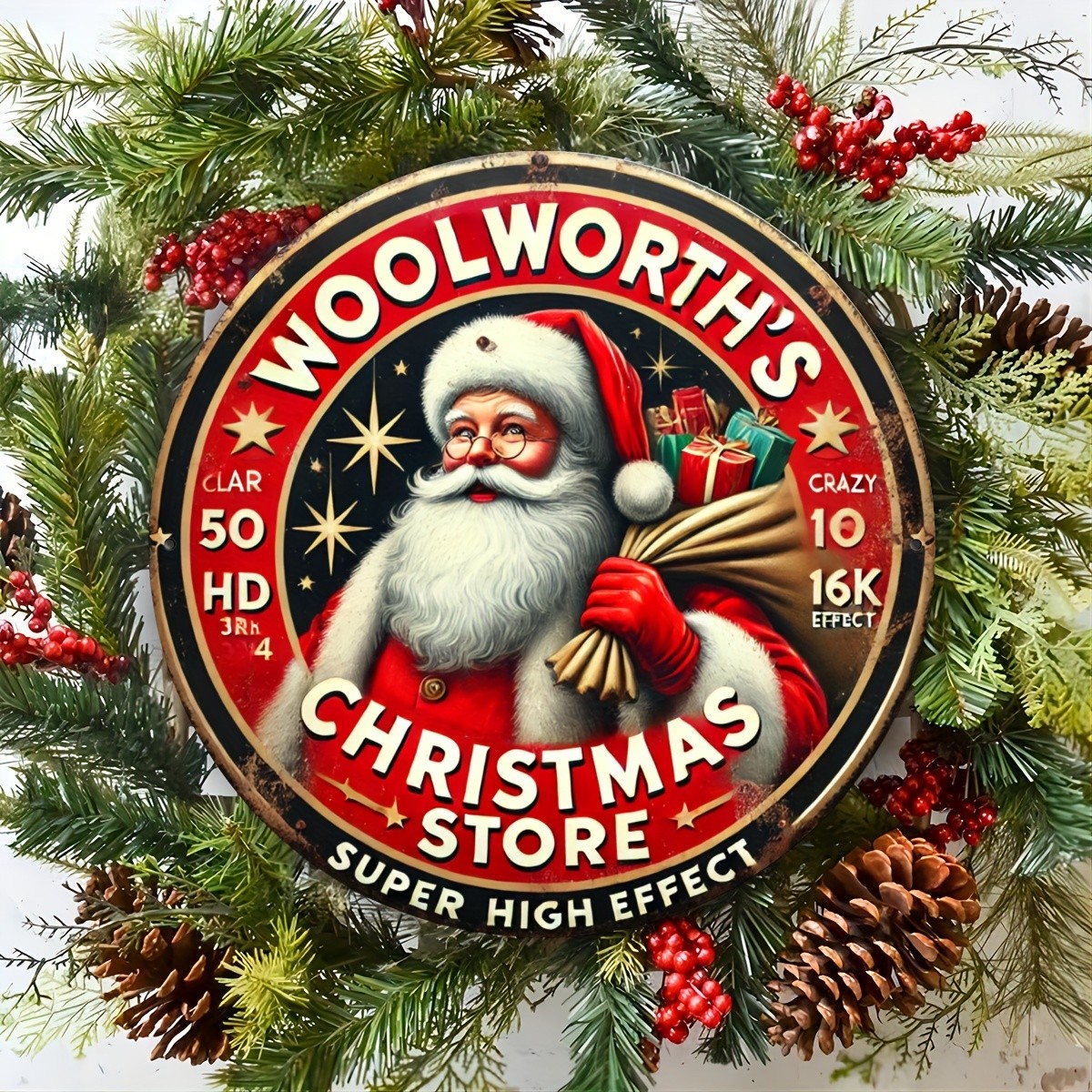 Vintage Woolworth’S Christmas Store Tin Metal Signs 8×8 Inches Retro Santa Iron
