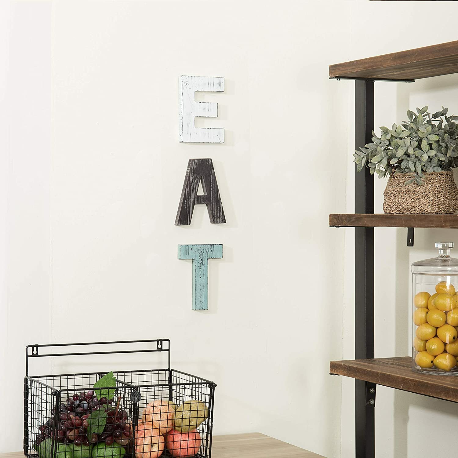 MyGift Rustic Multicolor Cutout Wooden EAT Letters, Wall Mounted Decorative Sign