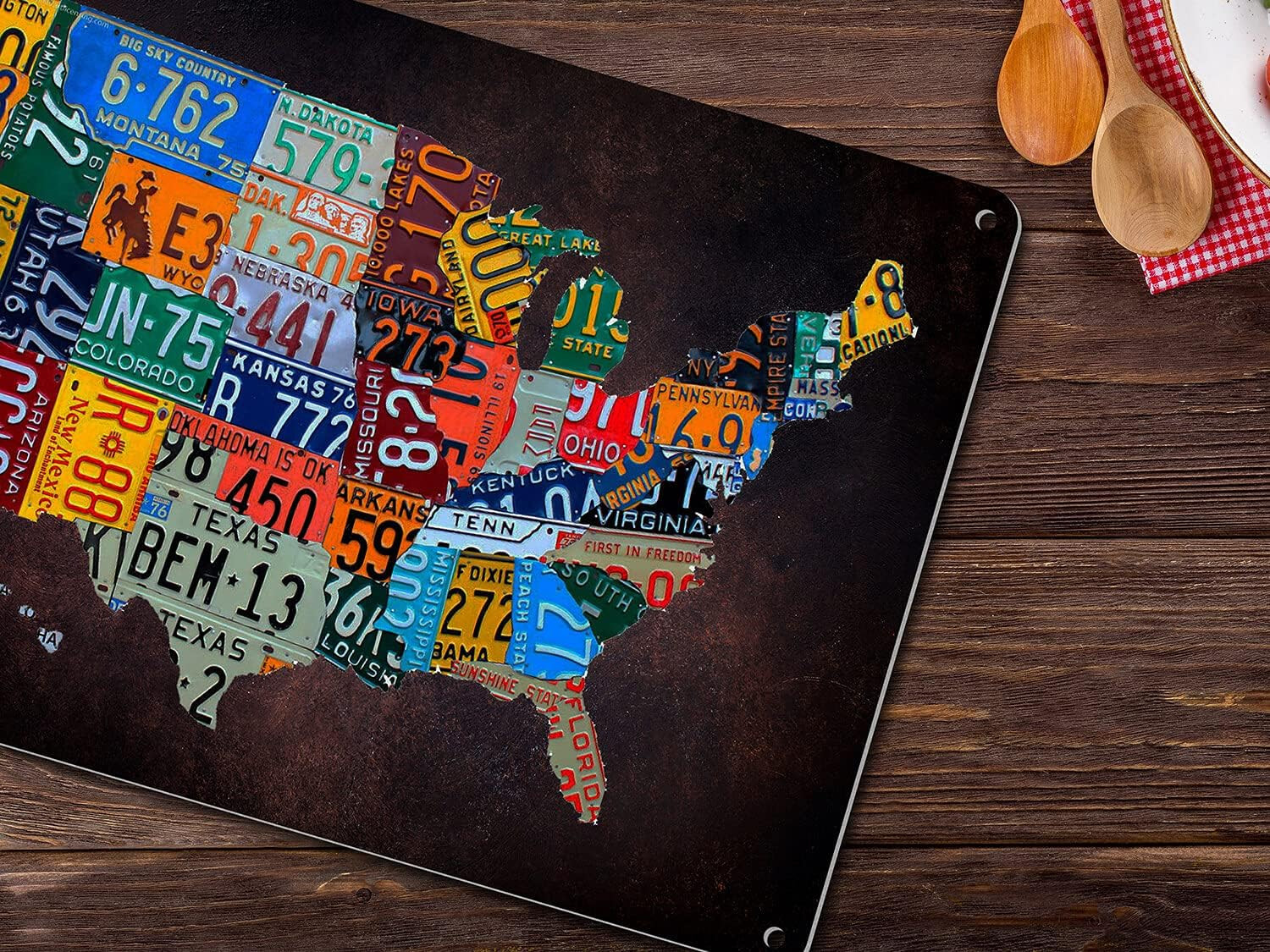 Vintage Plaque Poster Garage Bar Home Wall Decor, USA Map Route 66 License Plate
