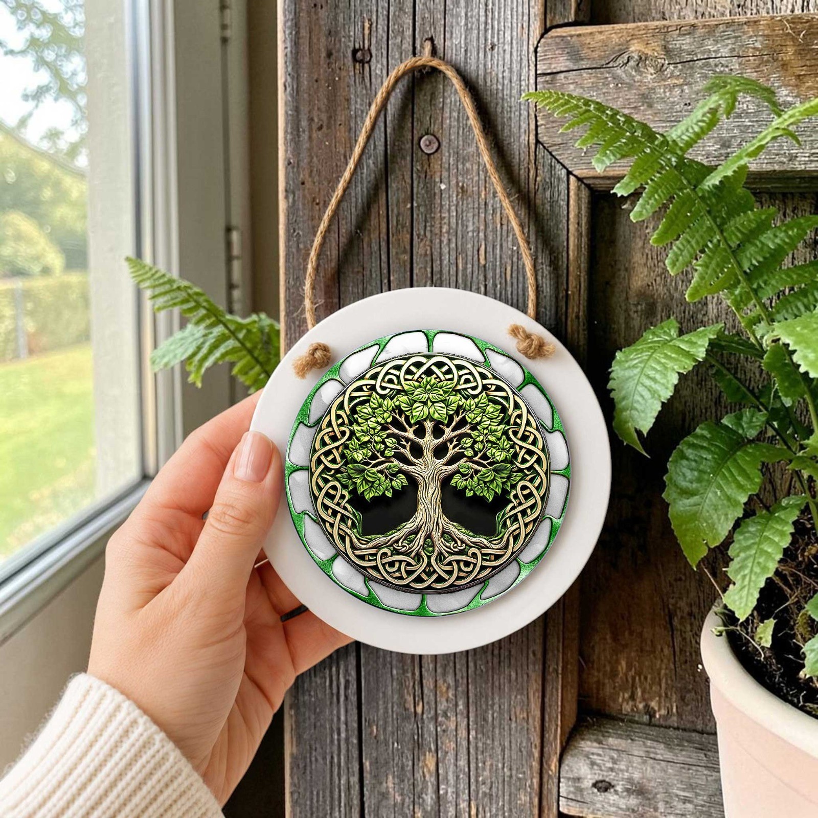 Tree of Life Sign – Small Wall or Window Hanging Wreath Accent Plaque 4.8 Inches