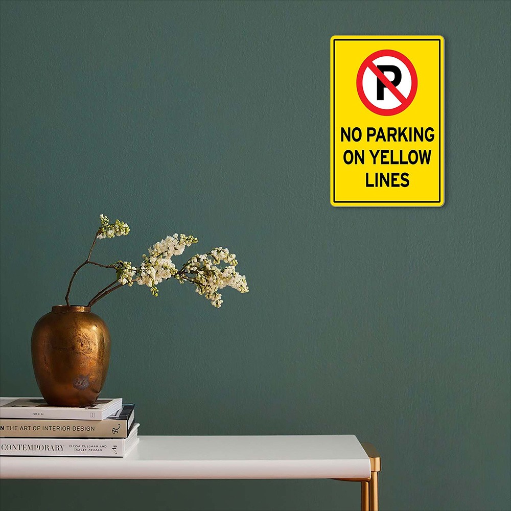 Iron Painting Metal Sign for Home No Parking Yellow Line Hanging Decorative Gift