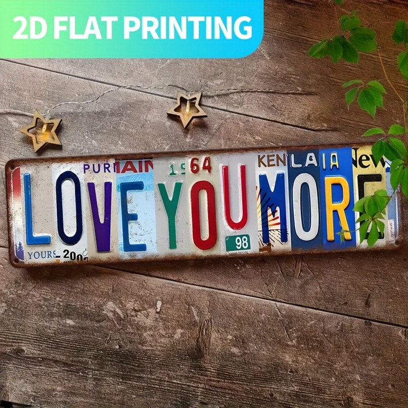 Love You More License Plate Collage Metal Sign Rustic Vintage Wall Decor Plaque