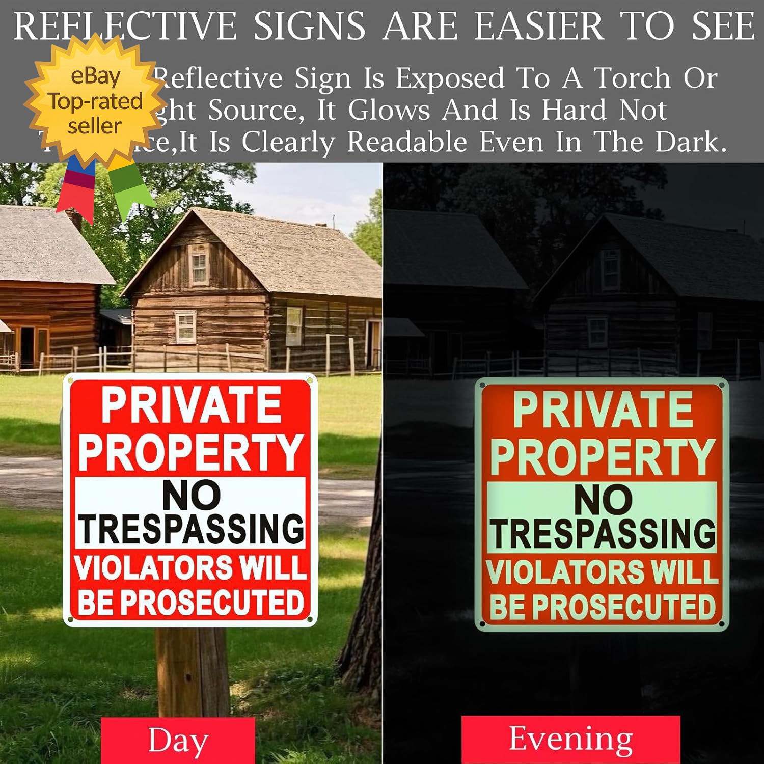 4 Pack Large No Trespassing Signs Private Property 9.5 Inch X 9.5 Inch Private